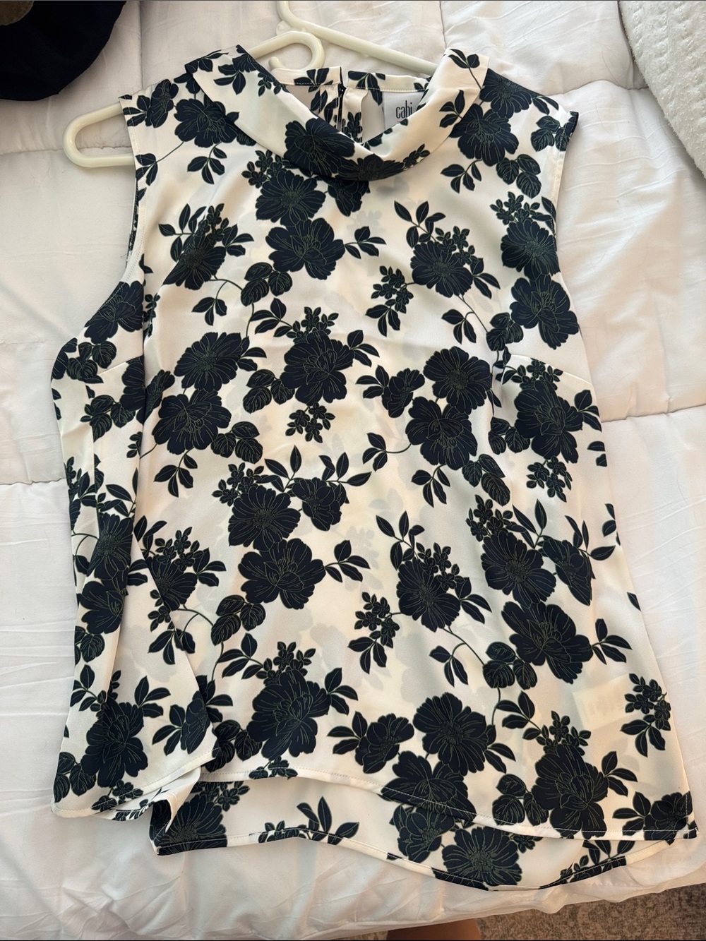 CABI BIOJU TOP Black Floral Mock Neck Sleeveless Top